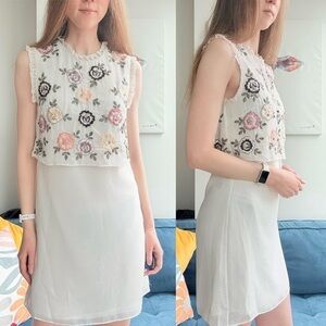 Needle & Thread Floral Embroidered Mini Dress - White and Pink